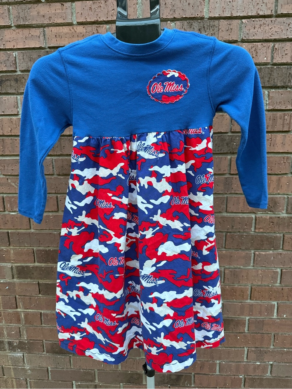 Ole Miss Upcycled Girls Camo Dress Size 5/6 Handmade Nautica Bodice Custom EUC